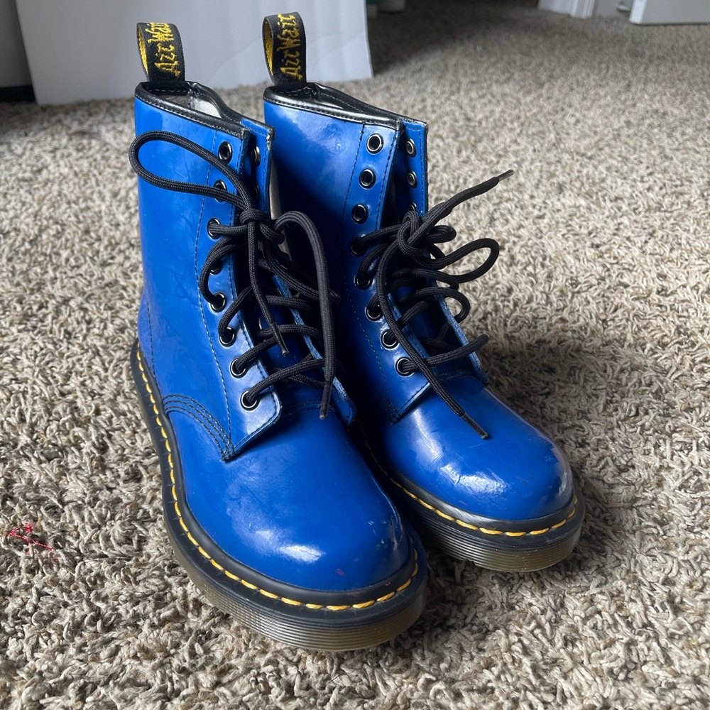 Dr. Martens 1460 Patent Leather Lace Up Boots Royal Blue